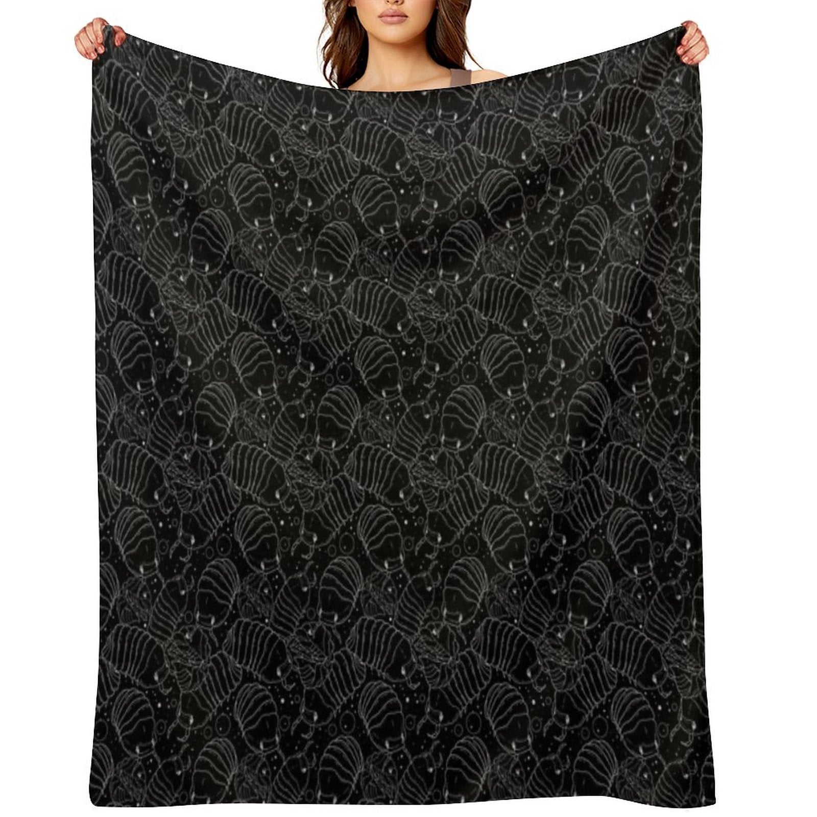 Monochrome Isopods 2 Sustainable Throw Blanket