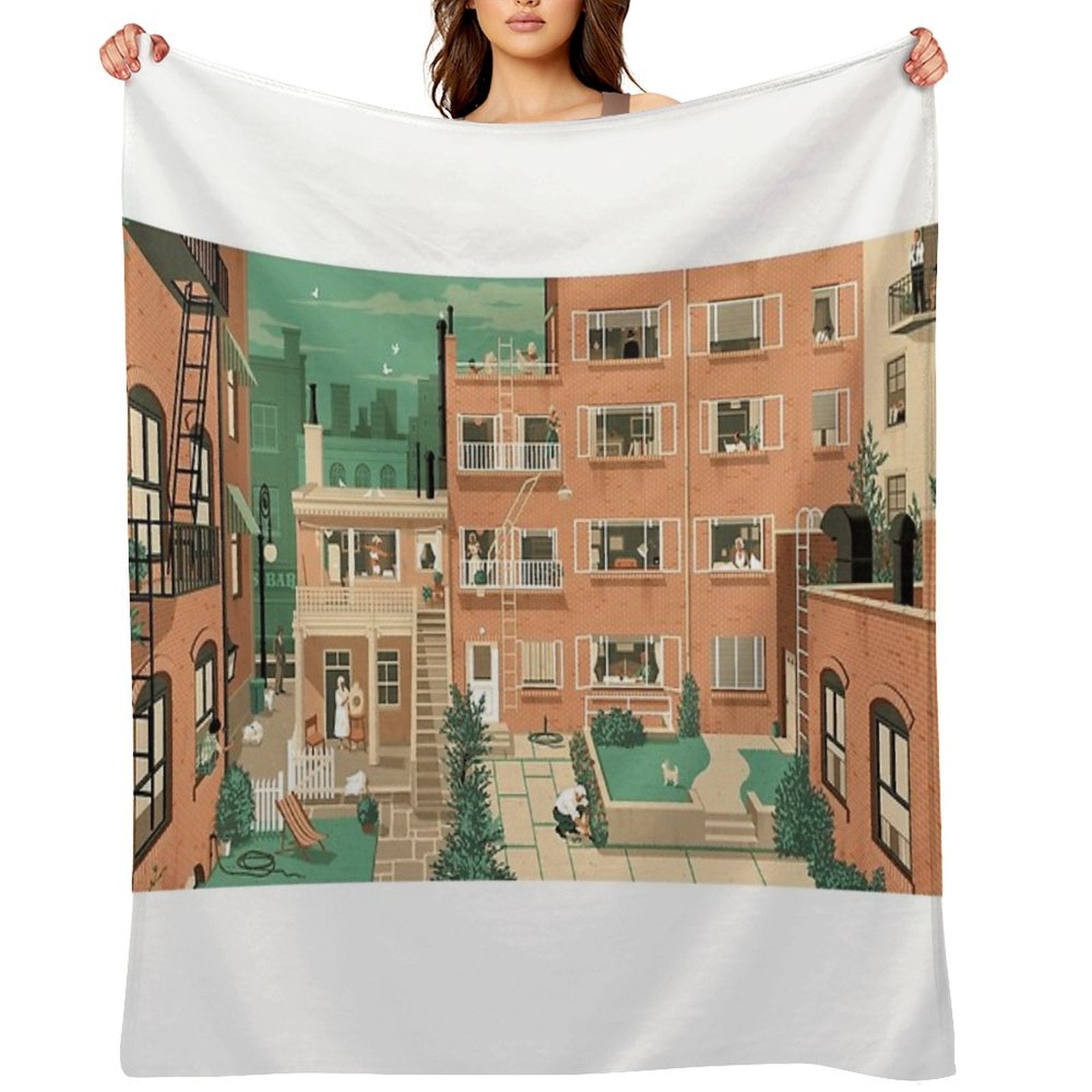 Travel Posters - Hitchcock's Rear Window - Greenwitch Village New York Sustainable Throw Blanket