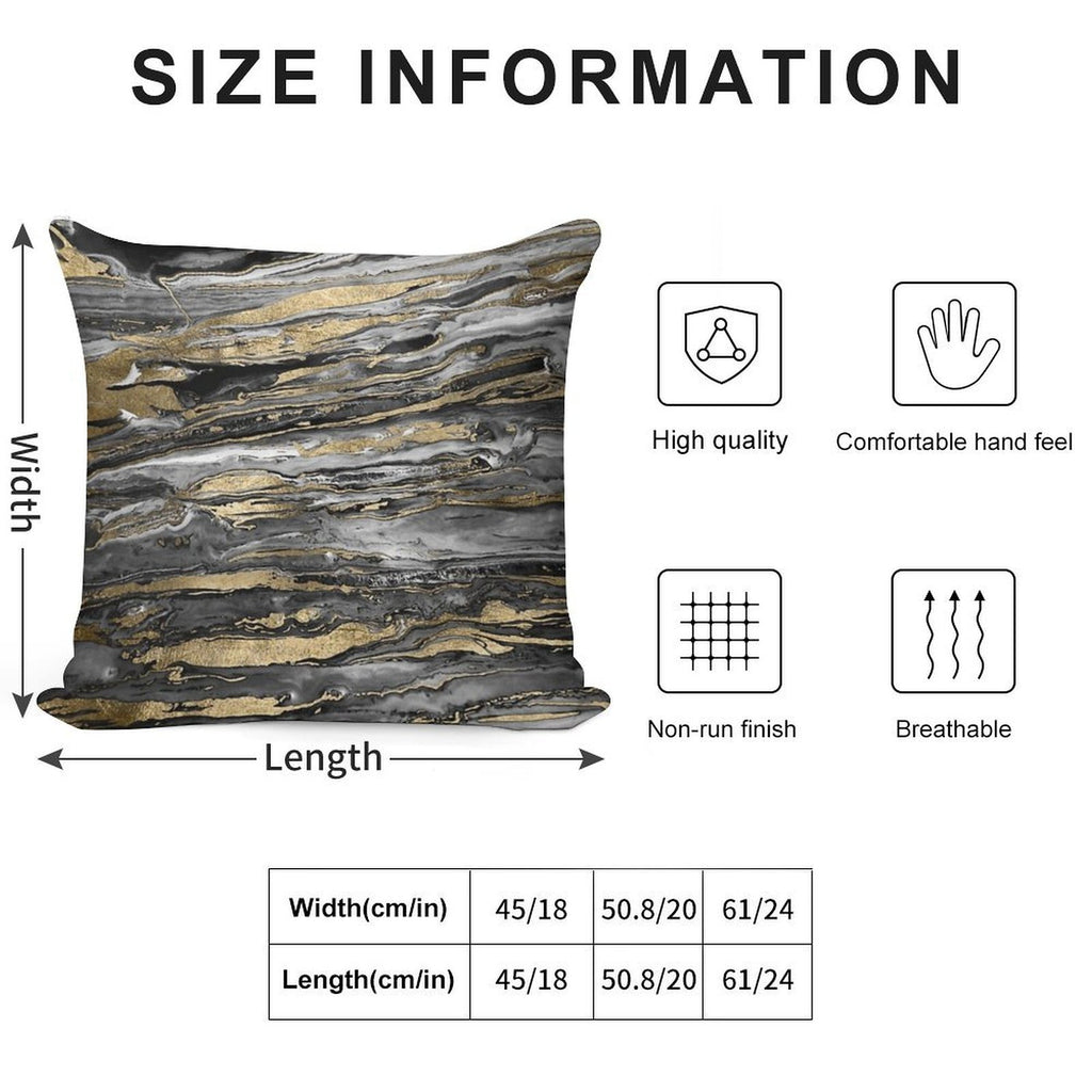 Stylish Grey Gold Abstract Marble Soft Easy Maintenance Throw Pillow