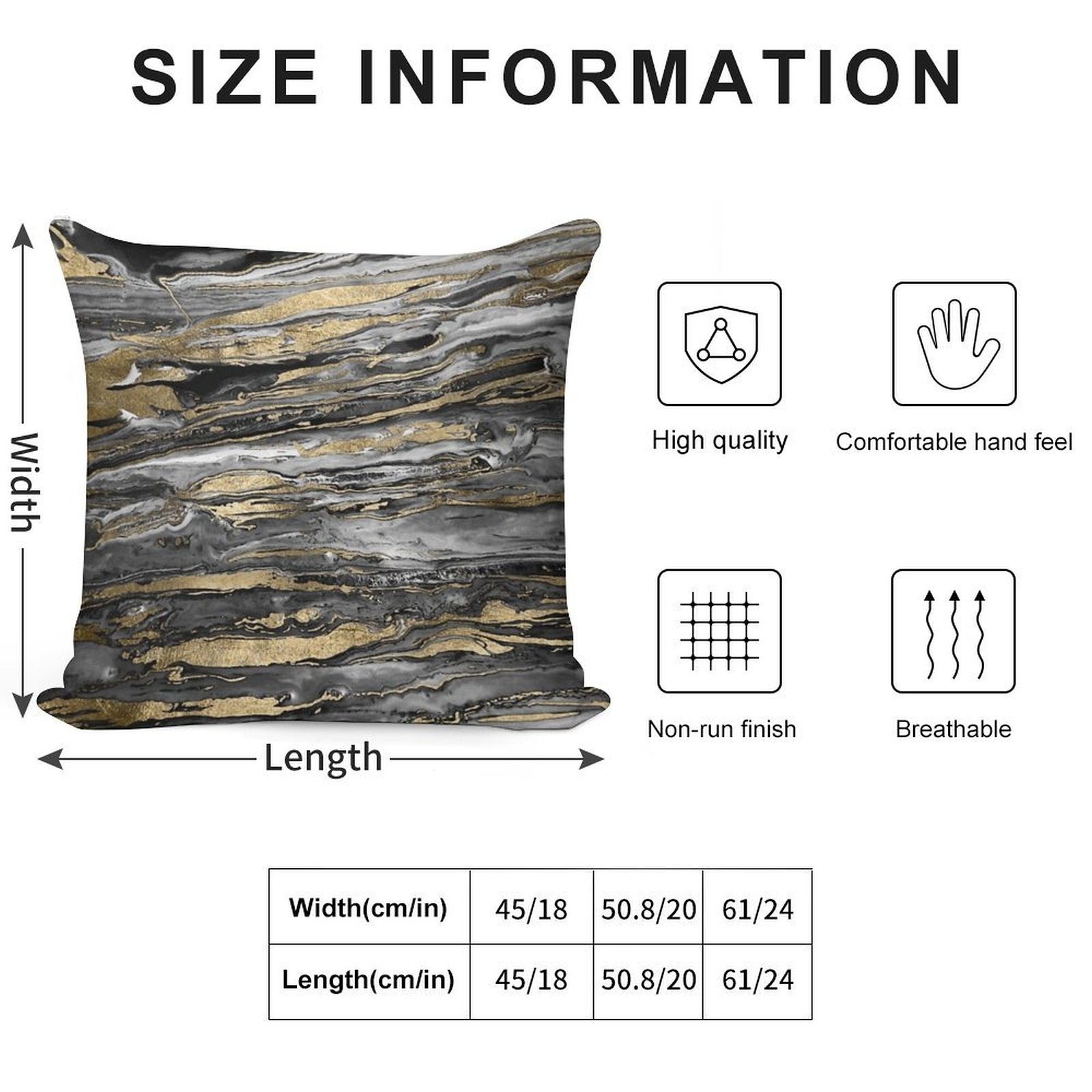 Stylish Grey Gold Abstract Marble Soft Easy Maintenance Throw Pillow