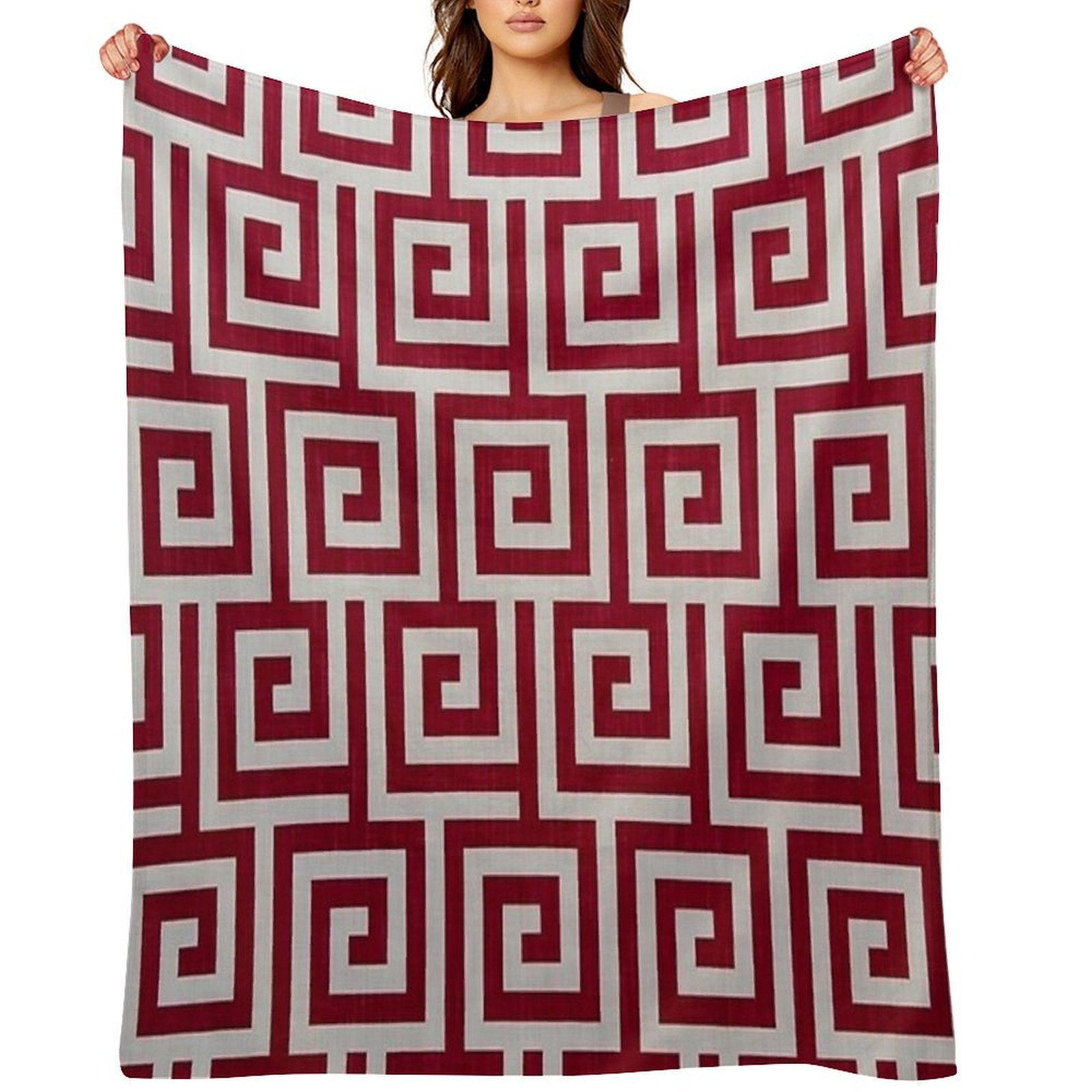 Red Geometric Maze Pattern Premium Throw Blanket