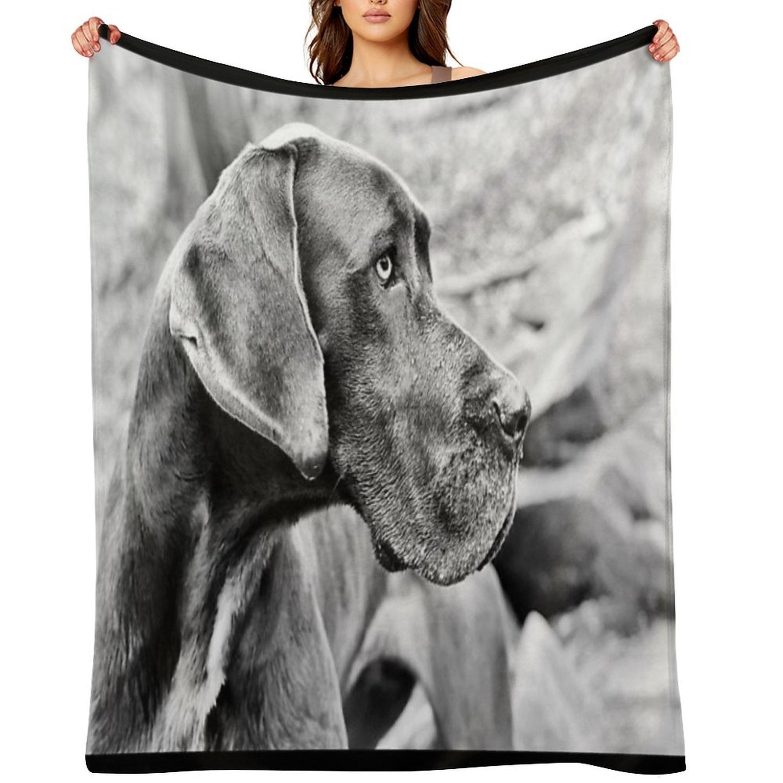 Blue Black Great Dane Wrinkle-free Throw Blanket