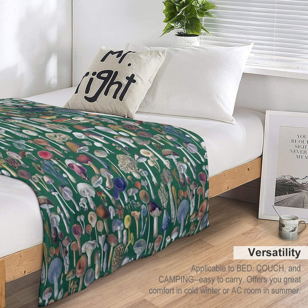 Vintage Mushrooms Pattern - Green Shrink-resistant Throw Blanket