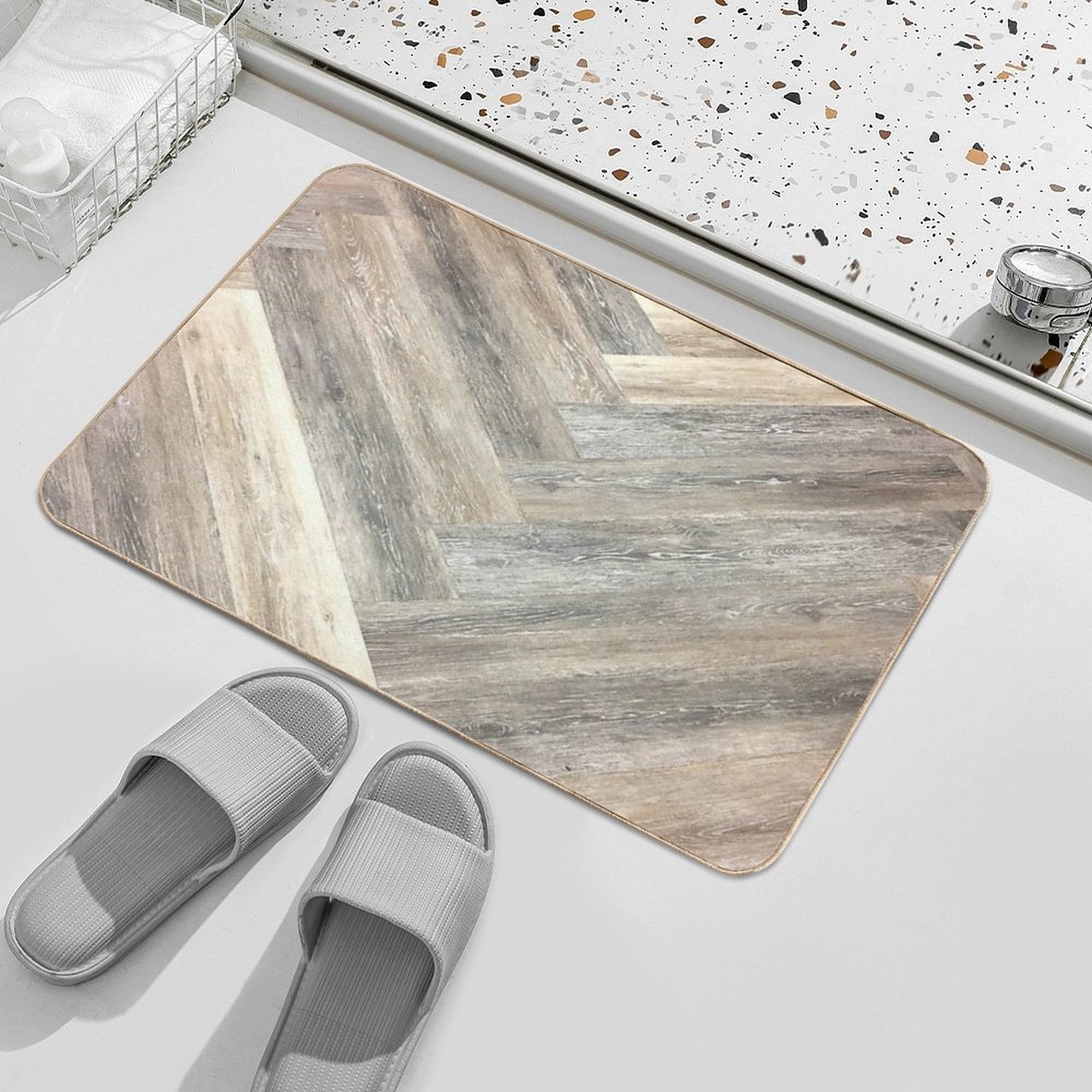 Contemporary Caramel Brown Grey Beige Farmhouse Barn Wood  Odorless Bath Mat