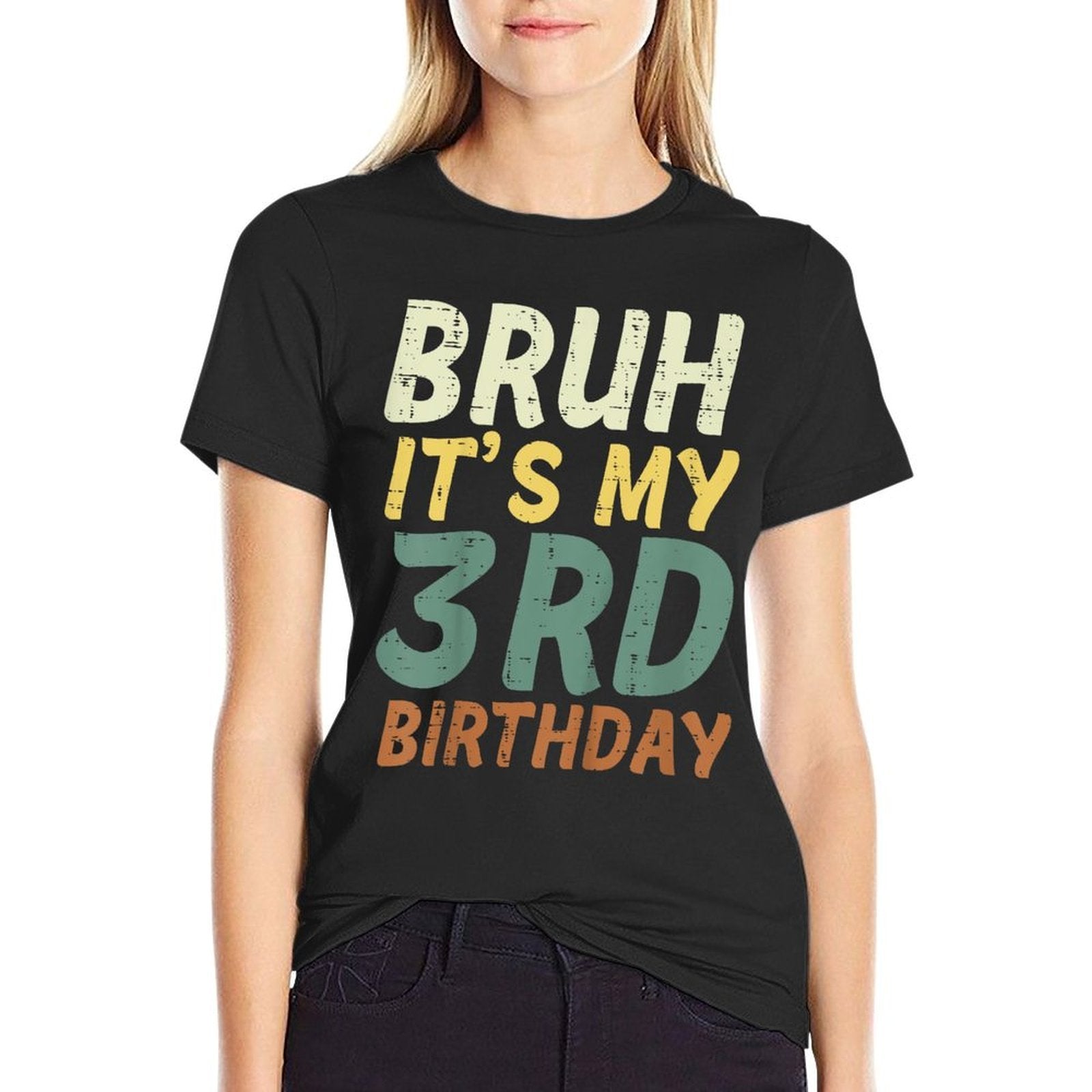 Bruh Its My 3rd Birthday Retro Color 3 Bday Party Boys Girls  Oversized Silhouette T-Shirt