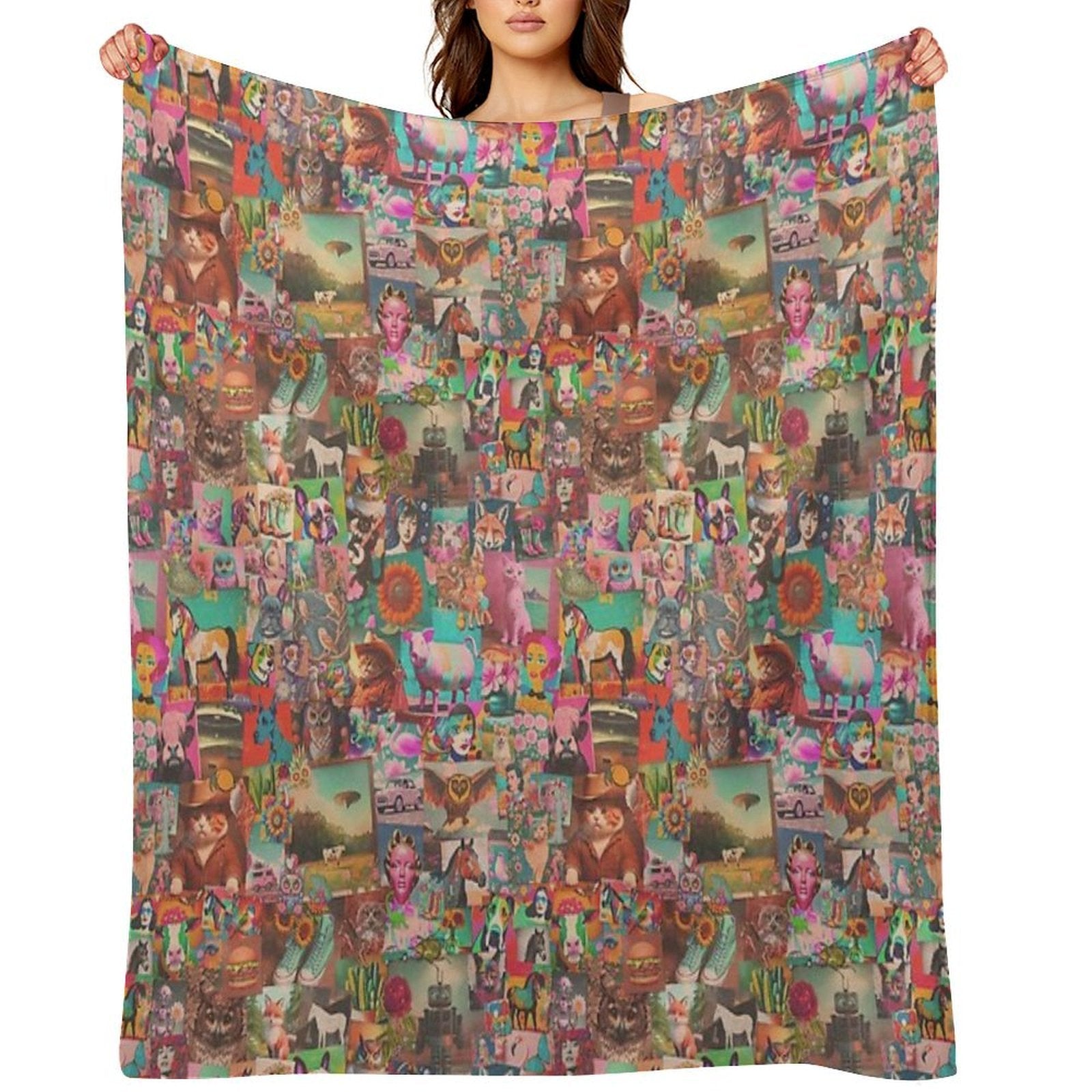 Retro Kitschy Stickerbomb Compact Throw Blanket