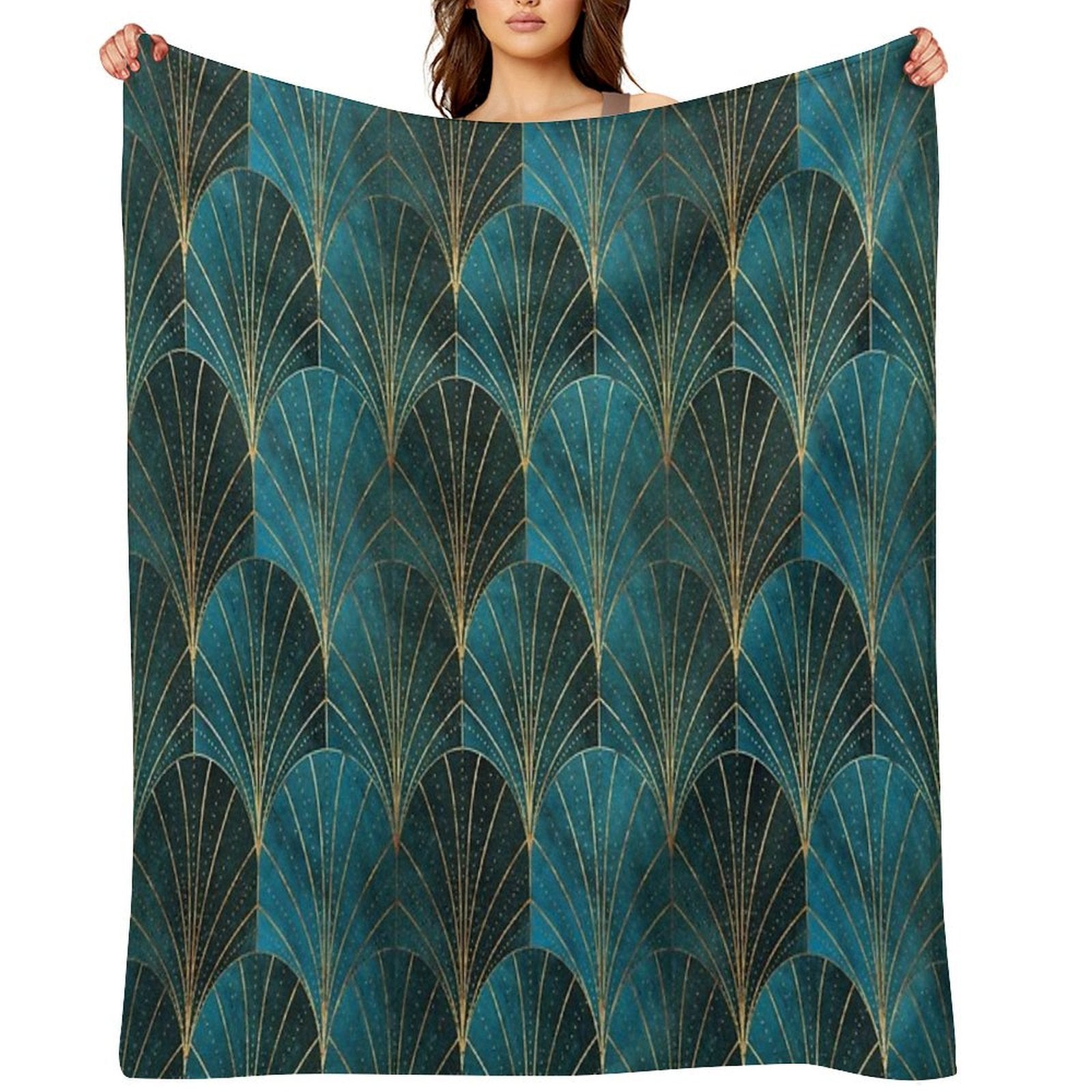 Art Deco Waterfalls  Textured Teal Compact Throw Blanket