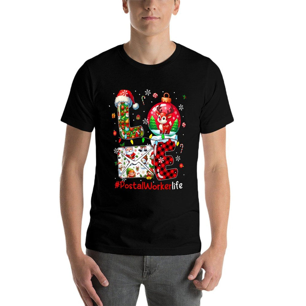 LOVE Postal Worker Christmas Santa Reindeer Matching Team  High-quality Stitching T-Shirt