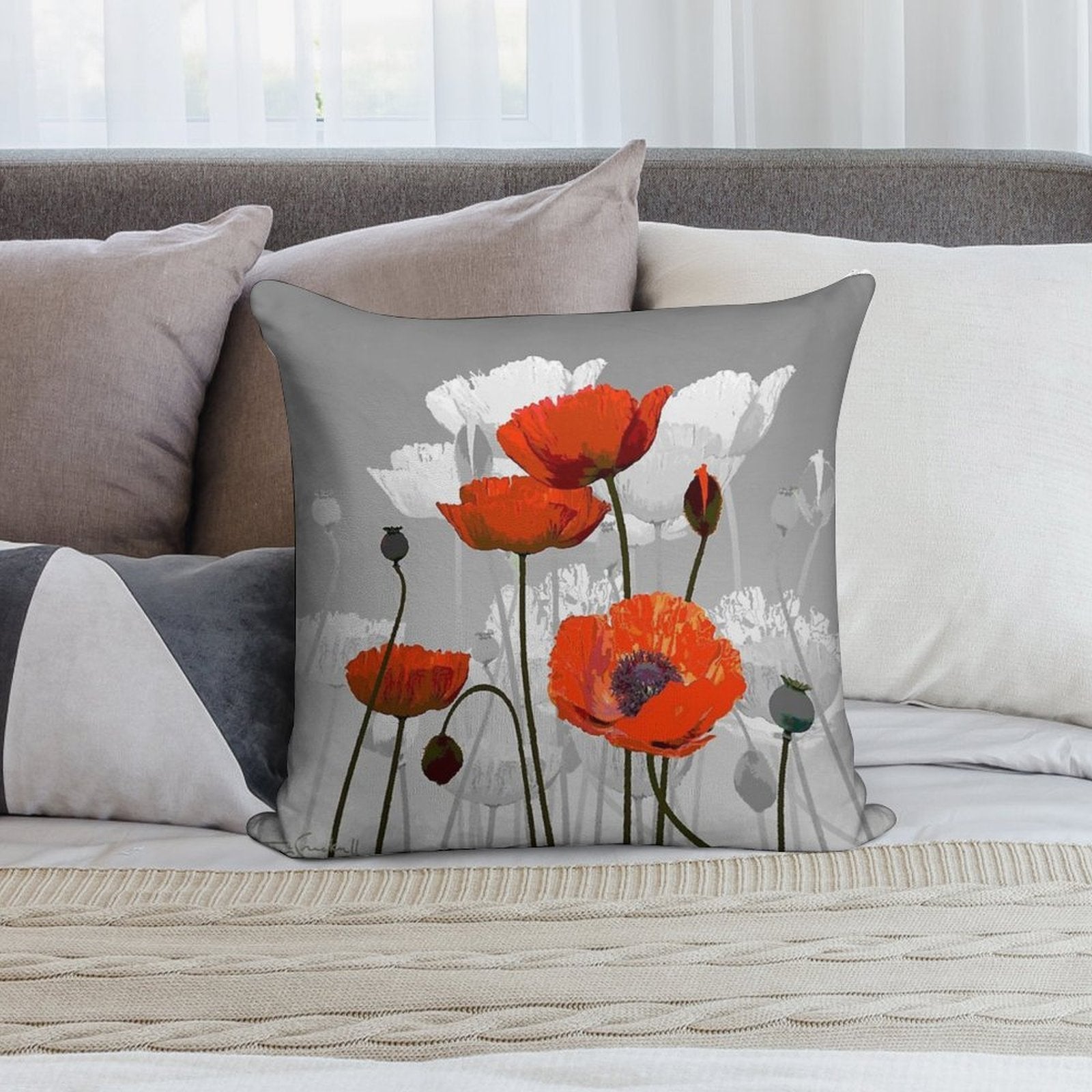 POPPIES Soft Shrink-Resistant Throw Pillow
