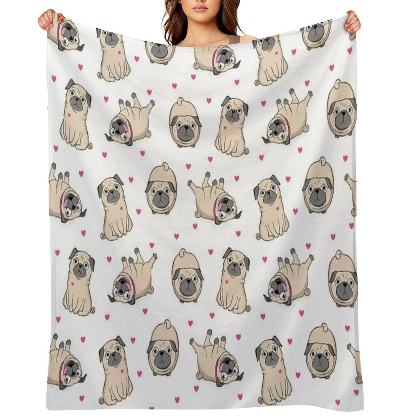 Seamless Pattern with Cute Pugs Eco-conscious Throw Blanket