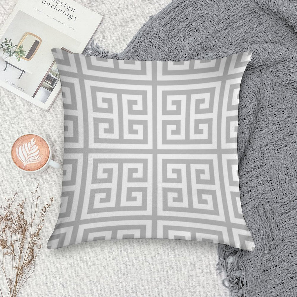 Greek Key Silver Gray And White Pattern Soft Warmth Comfort Throw Pillow