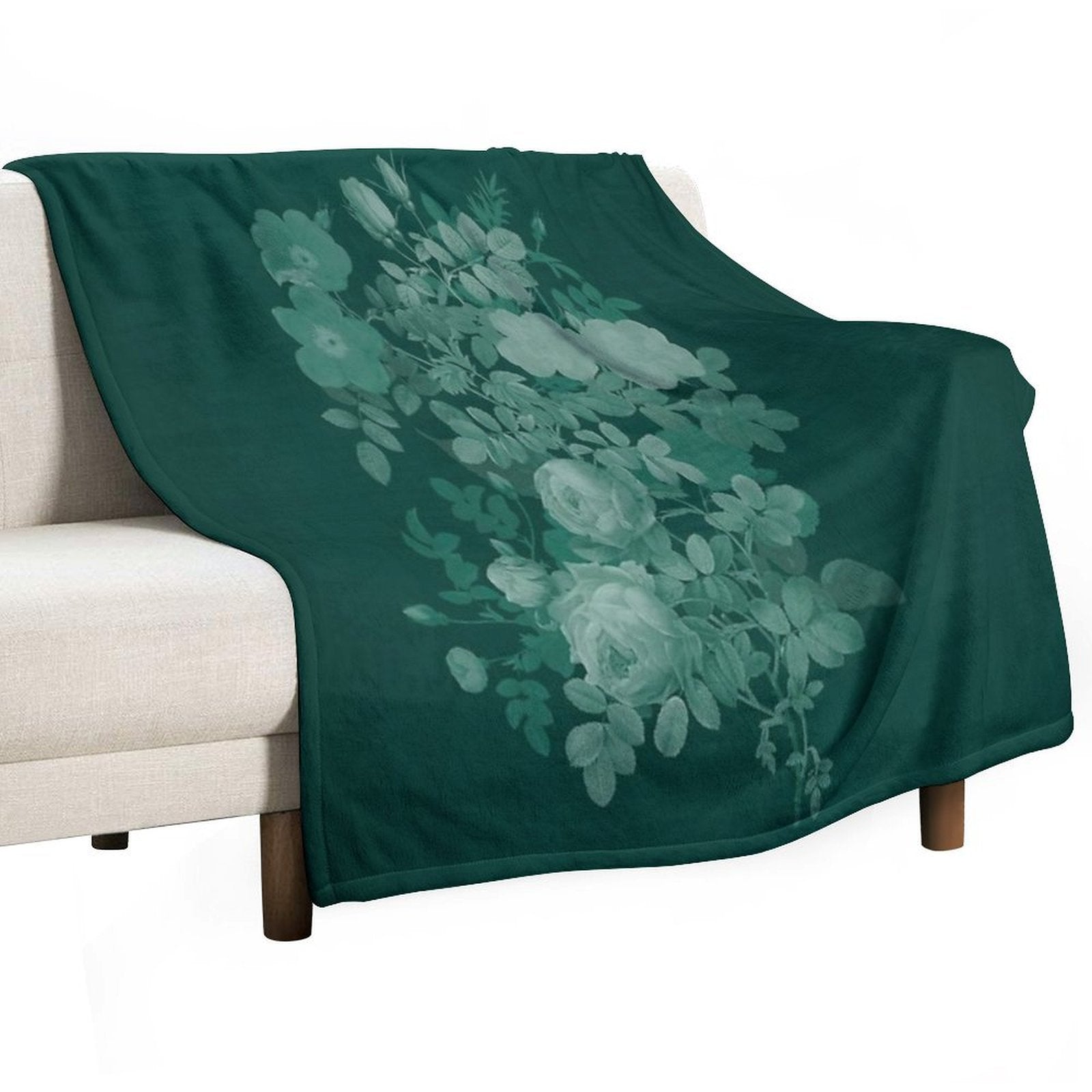 Dark Green Floral Collage, Bottle Green Monochrome Roses Bouquet Shrink-resistant Throw Blanket