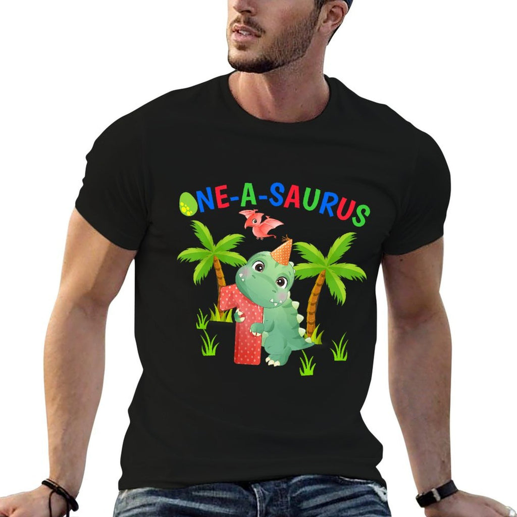 Kids One-A-Saurus 1st The Birthday Boy Dinosaur 1 Year Old  Trendy Pattern T-Shirt