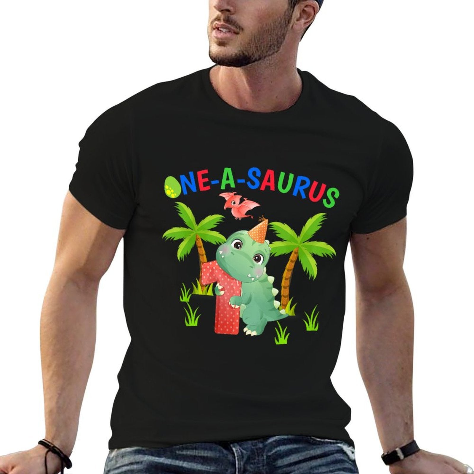 Kids One-A-Saurus 1st The Birthday Boy Dinosaur 1 Year Old  Trendy Pattern T-Shirt