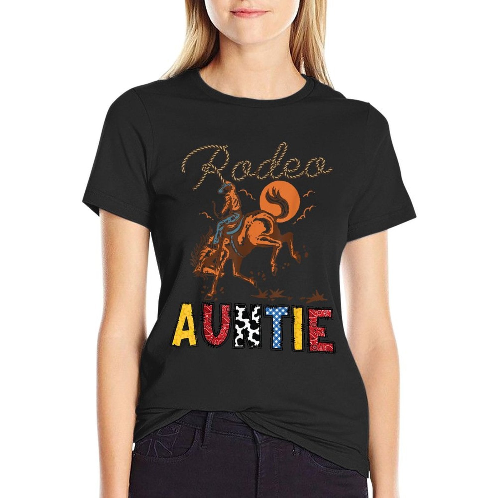 Rodeo Auntie Cowboy Cowgirl Birthday Matching Family  High-quality Stitching T-Shirt
