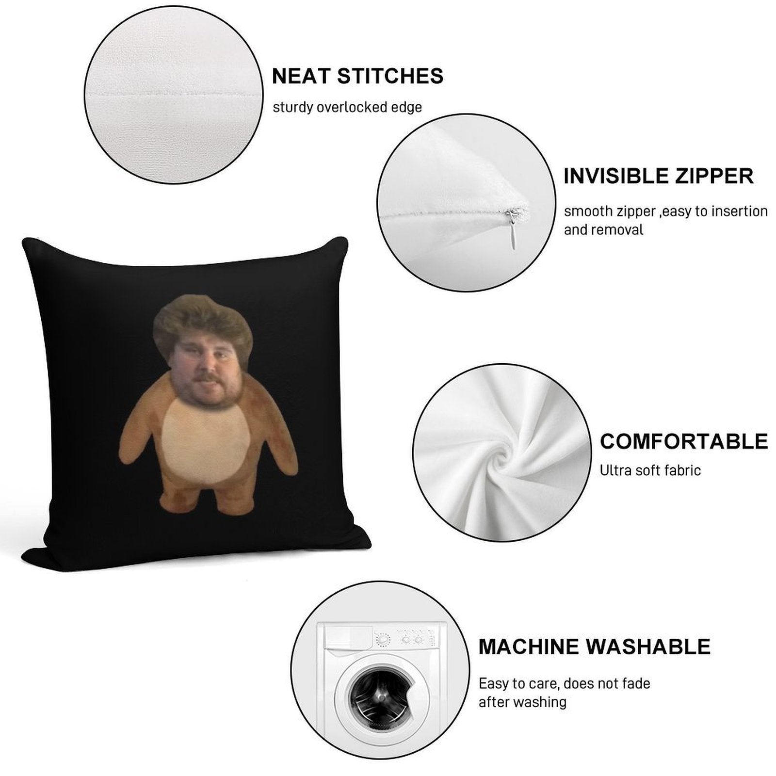 Teddy Reiner Soft Hidden Zipper Throw Pillow