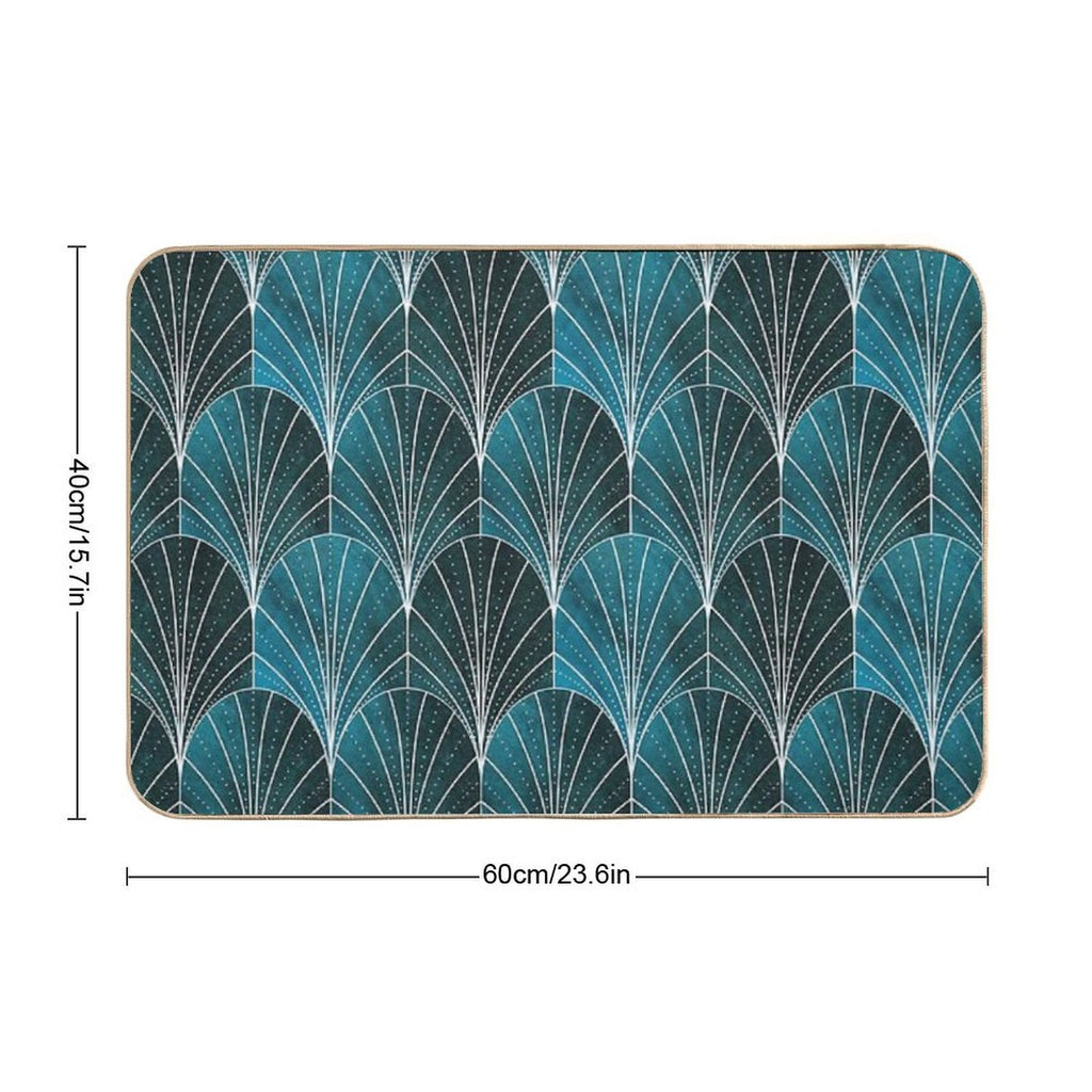 Art Deco Waterfalls  Textured Teal & White  Slip-Resistant Bath Mat
