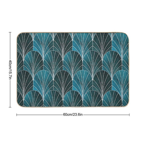Art Deco Waterfalls  Textured Teal & White  Slip-Resistant Bath Mat