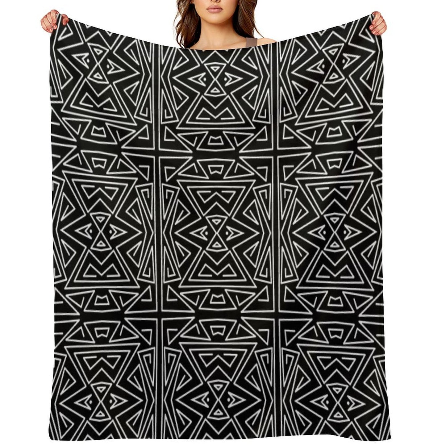 Zanzibar - Geometric Abstract in Black And White Travel-friendly Throw Blanket