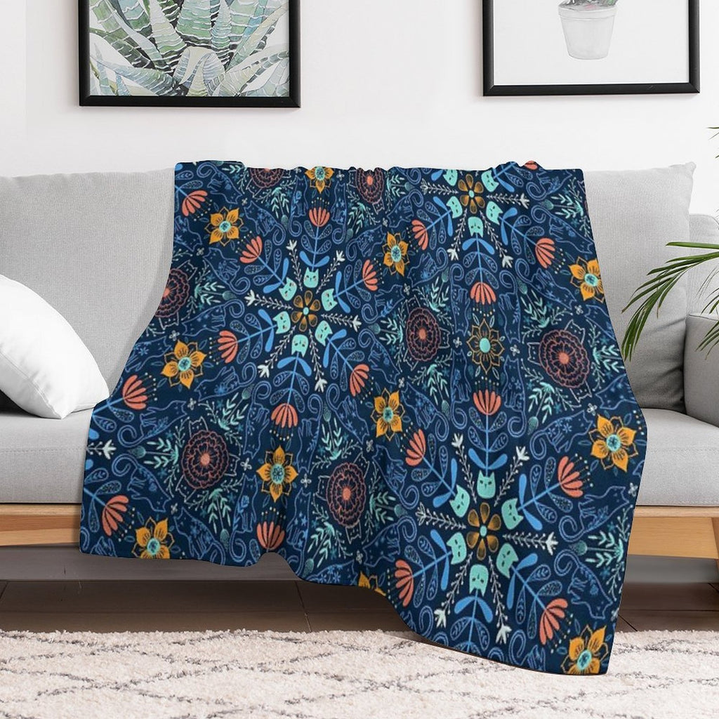 Cats Kaleidoscope. Flowers And Kitties. Velvety-soft Throw Blanket