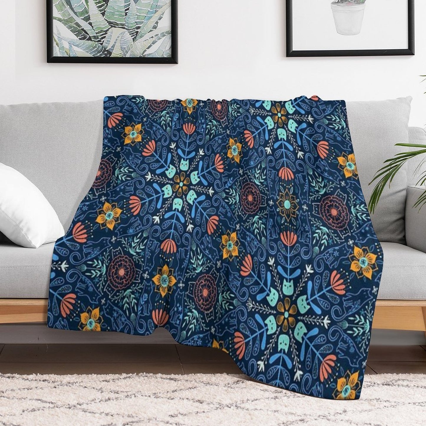 Cats Kaleidoscope. Flowers And Kitties. Velvety-soft Throw Blanket