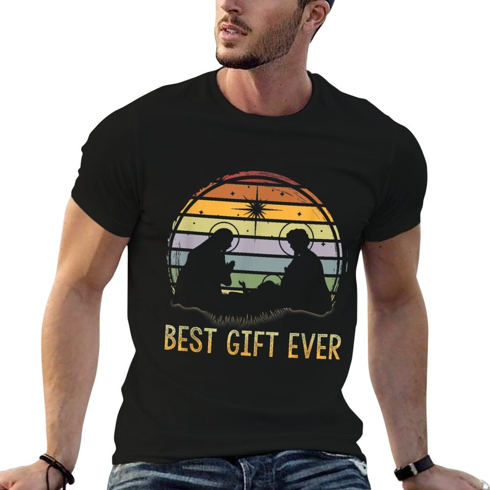 Best-Gift Ever Christmas Cool Jesus Nativity Scene Christian  Polyester Blend T-Shirt
