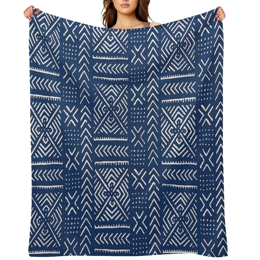 Line Mud Cloth  Dark Blue Machine-washable Throw Blanket