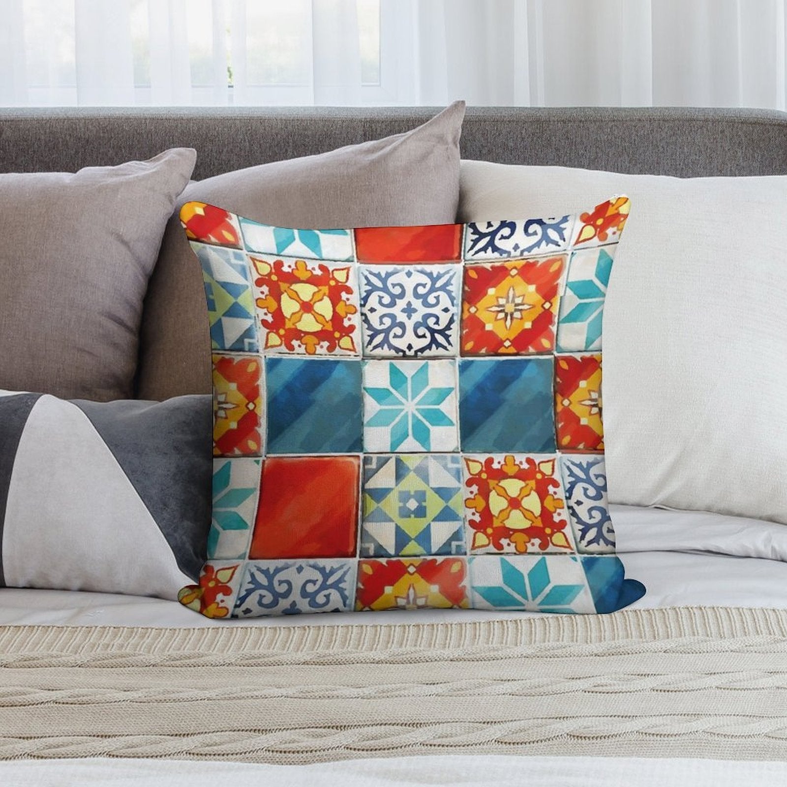 Colorful Azulejos Tiles from Azul Board Game Soft Warmth Comfort Throw Pillow