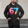 Six Seven Ice Cream Drip Cool Meme 67 Funny Number Kangaroo Pocket Hoodie