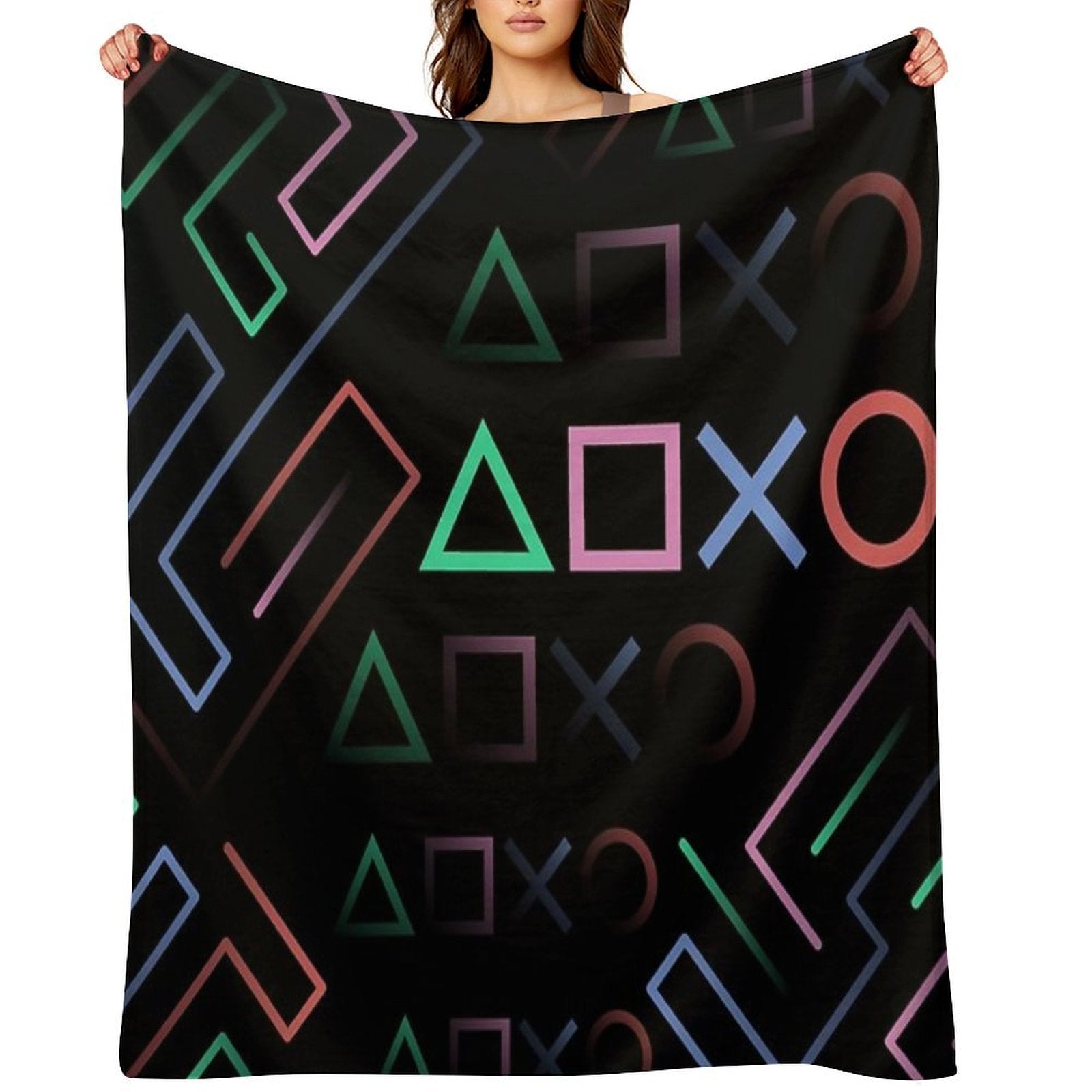 Digital Classic Gamer Icons Pop Art Sustainable Throw Blanket