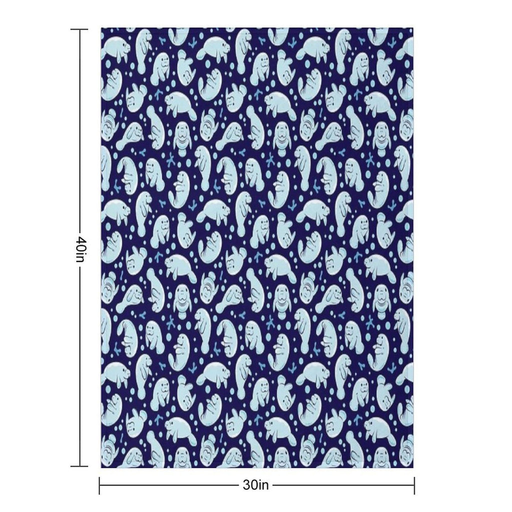 Cute Manatee Pattern - Blue Underwater Pattern Compact Throw Blanket