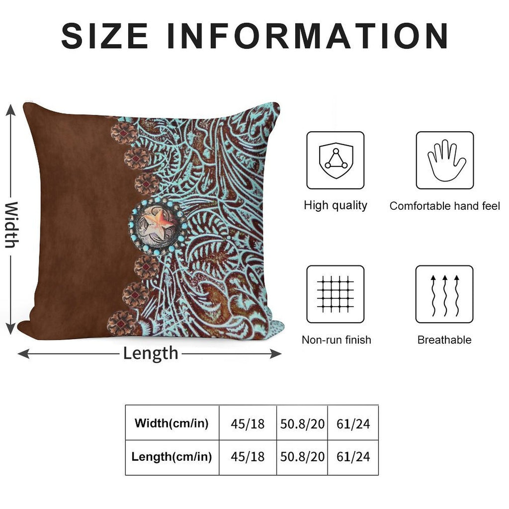 Primitive Cowboy Cowgirl Western Country Brown Turquoise Soft Ultra-Soft Texture Throw Pillow