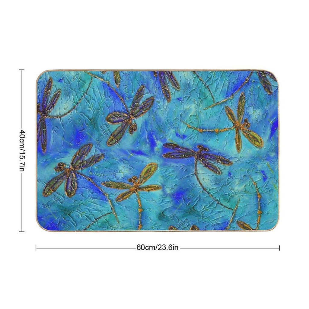 Dragonfly Dance Blue Gold Durable Bath Mat