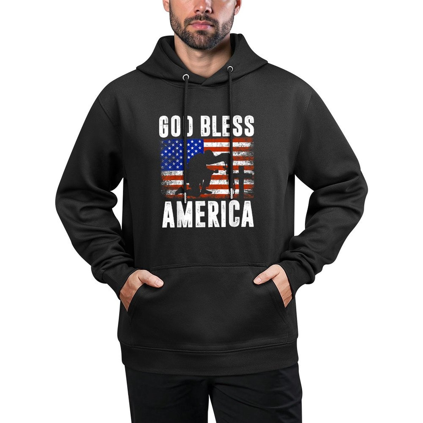 God Bless America 4th of July USA Patriotic Christian Pilling-Resistant Hoodie