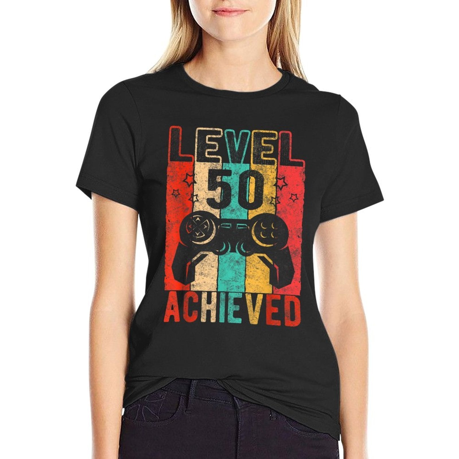 Birthday Chops - 50th Birthday Level 50 Achieved, Distressed Retro Black Unisex Adult  High-quality Stitching T-Shirt