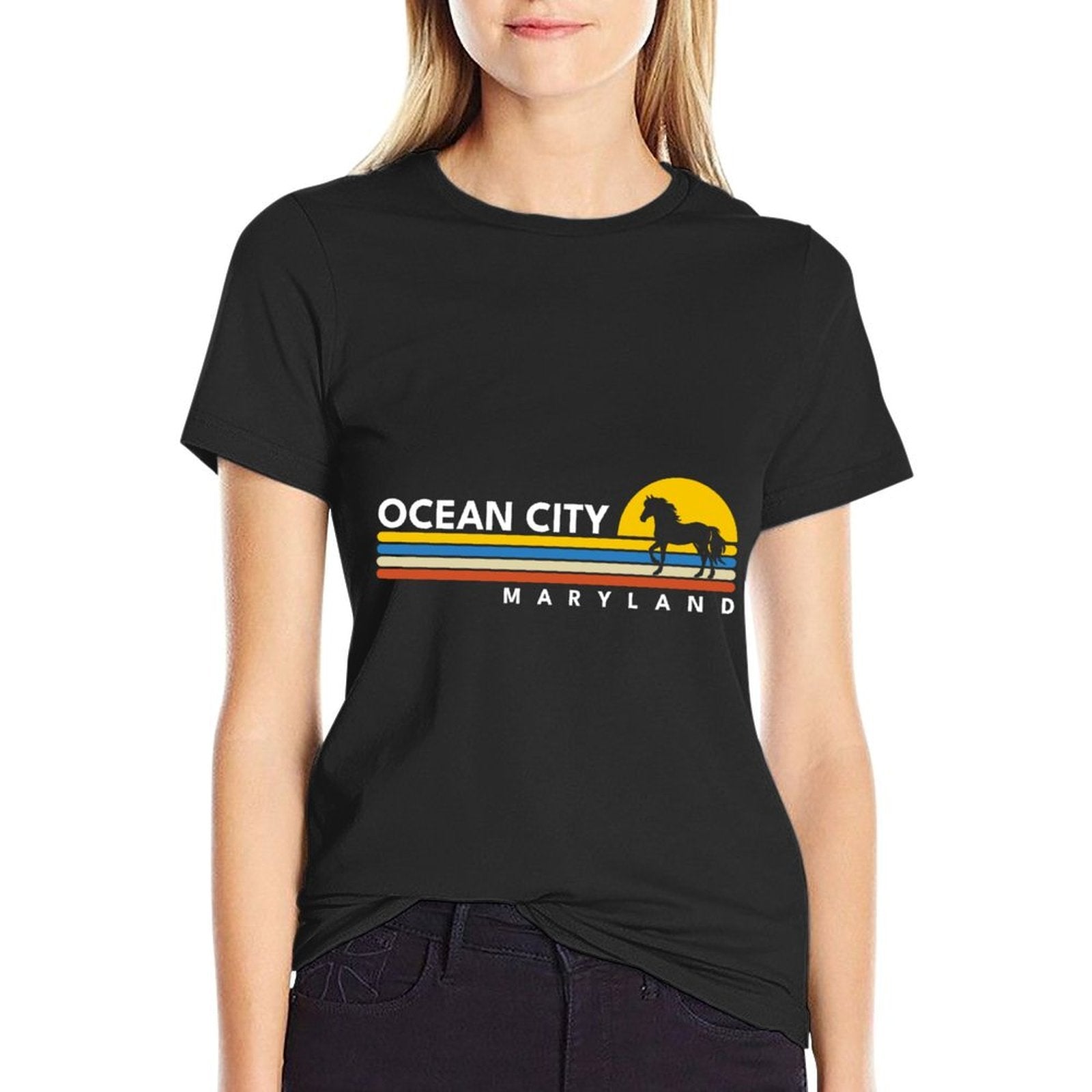 Ocean City Maryland MD Vintage Retro Souvenirs Horses  Vintage-inspired T-Shirt