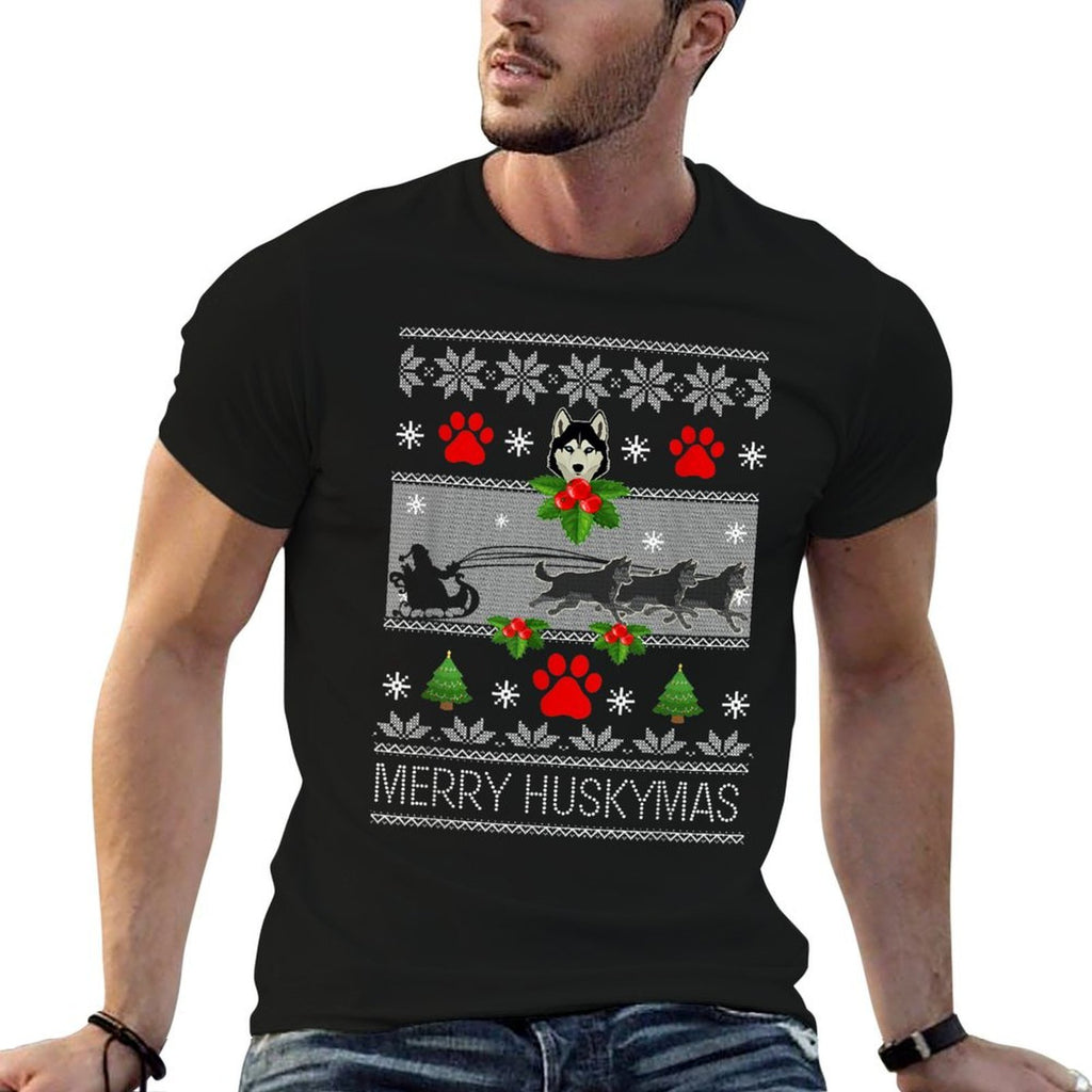 Christmas Siberian Husky Dog Husky Ugly Merry Huskymas  Graphic-printed T-Shirt