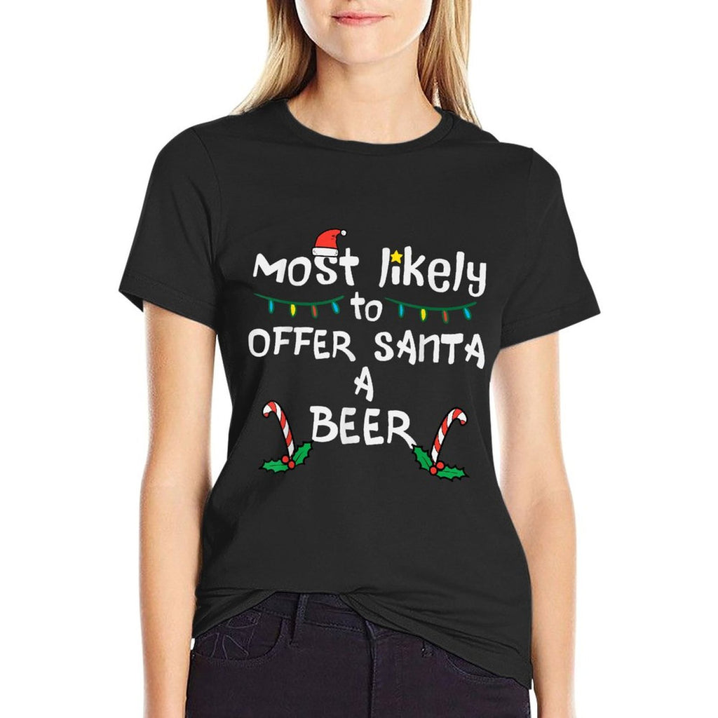 Most Likely Offer Santa Christmas Xmas Family Match Dad Men  Ribbed Collar T-Shirt