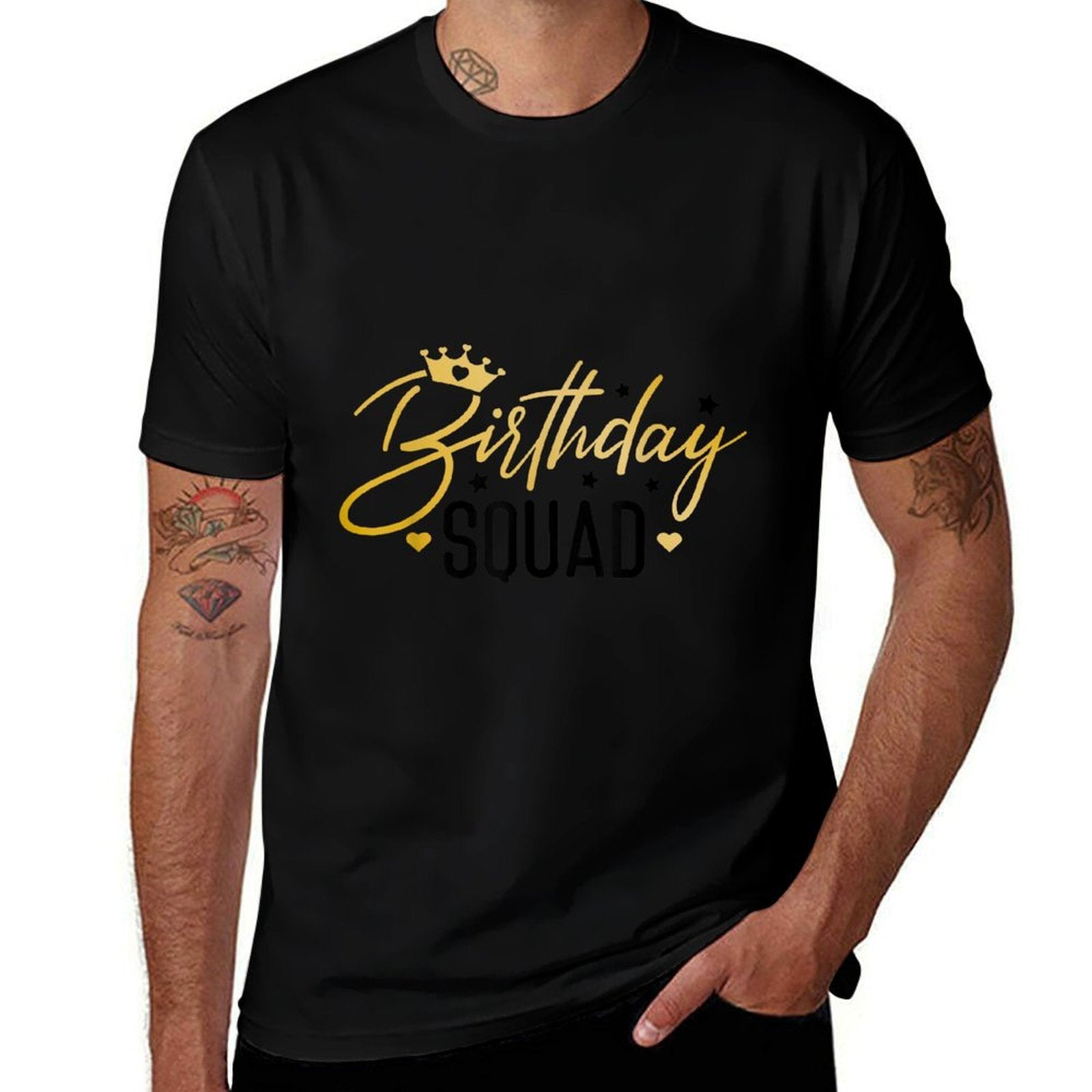 Birthday Squad Funny Birthday Party Team Men Women Kids Crew  Rolled Sleeves T-Shirt