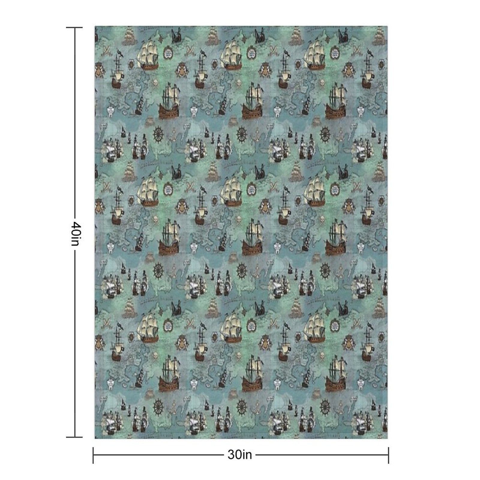 Pirate Map Nautical Sea Print Ocean Blue & Sea Glass Green Sustainable Throw Blanket