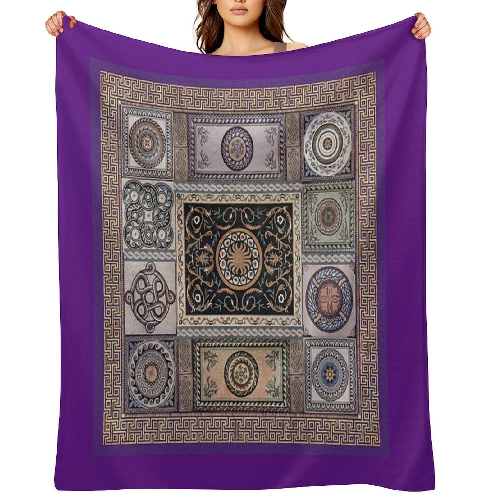 Roman Mosaic - Purple Velvety-soft Throw Blanket