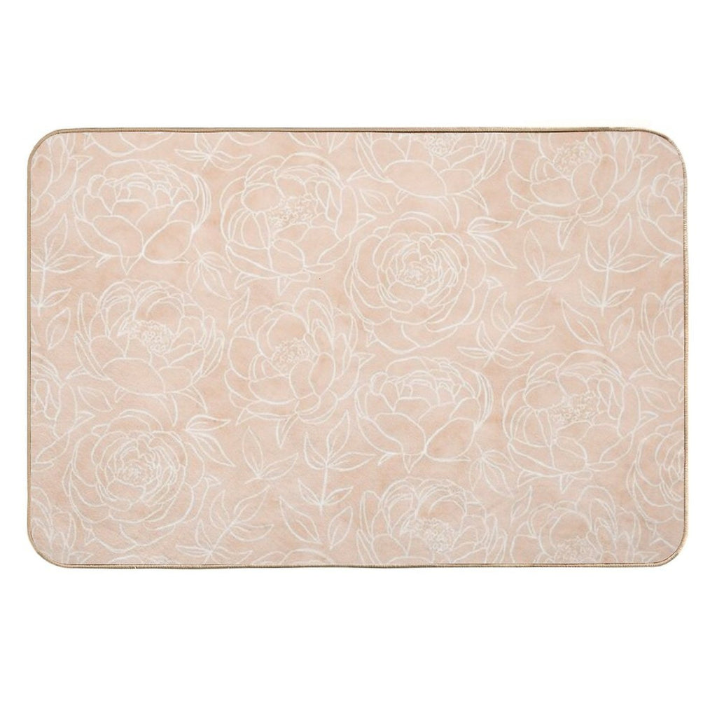 Delicate Peony Flowers on A Pastel Textured Creamy Tan Pattern  Odorless Bath Mat