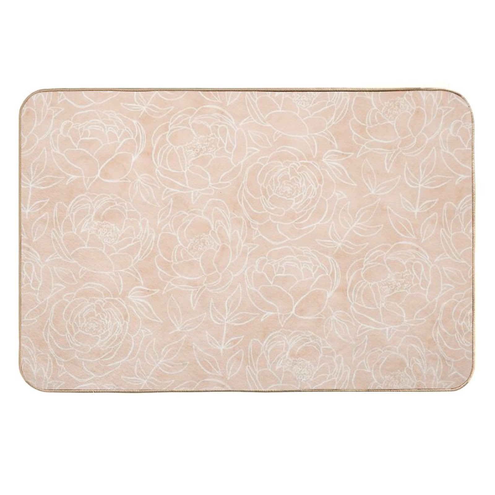 Delicate Peony Flowers on A Pastel Textured Creamy Tan Pattern  Odorless Bath Mat