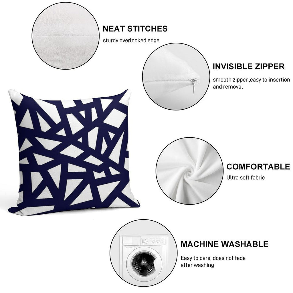 Navy Blue Thick Mosaic Lines On White Soft Luxury Feel Throw Pillow