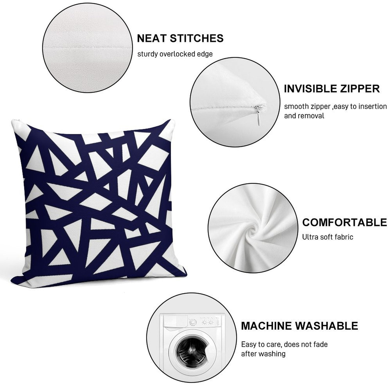 Navy Blue Thick Mosaic Lines On White Soft Luxury Feel Throw Pillow
