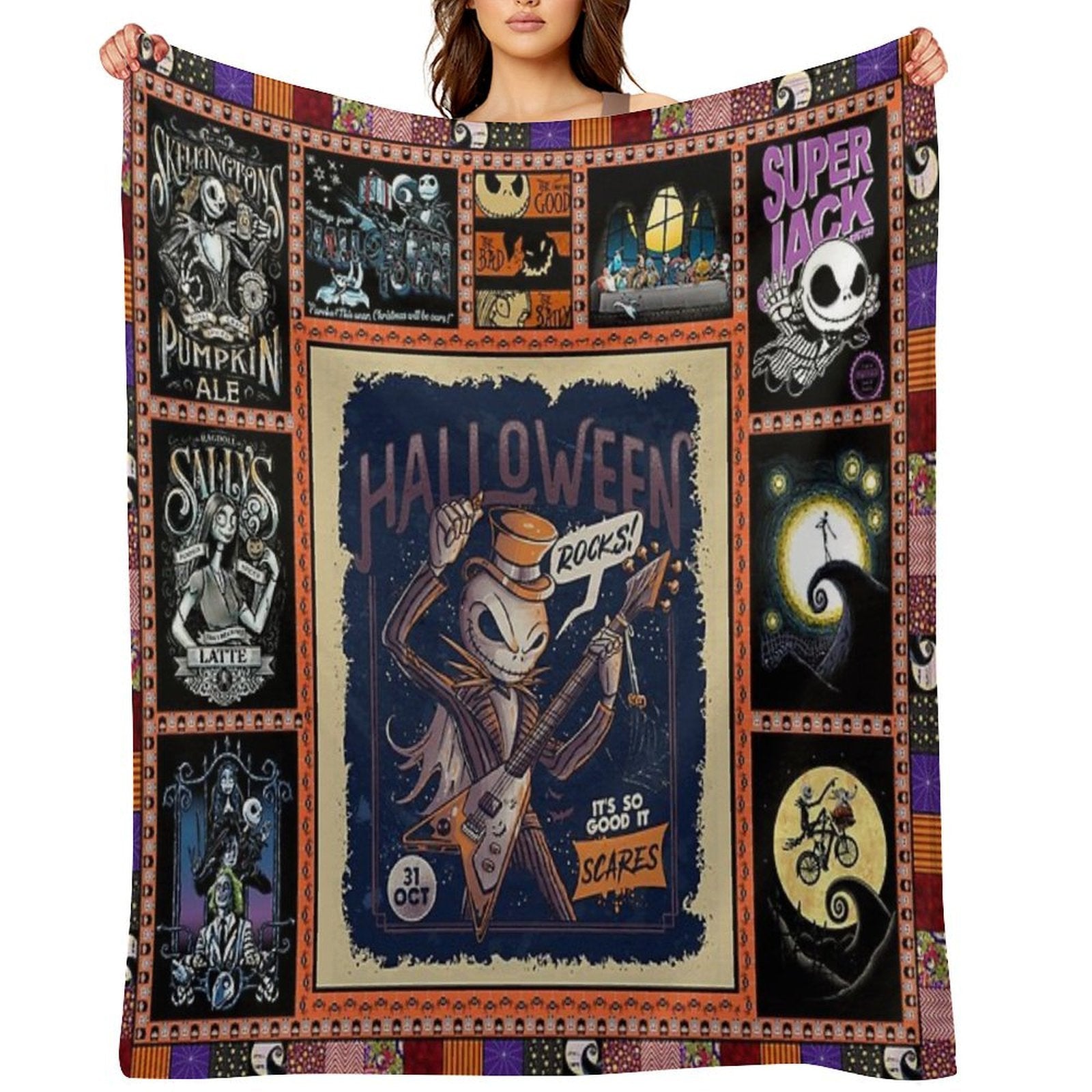 Jack Skeleton Photo Collage Gifts Multi-functional Throw Blanket