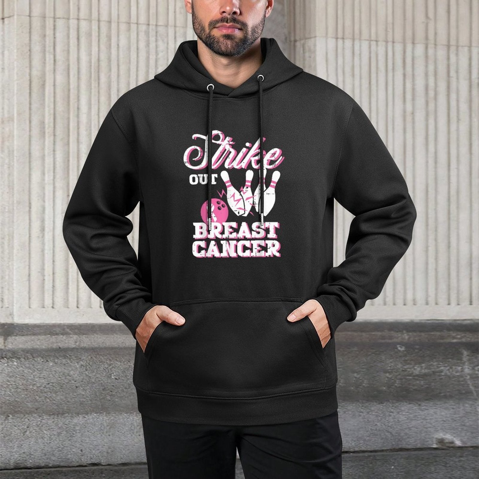 Strike Out Breast Cancer Bowling Awareness Women Men Kids Easy Care Hoodie