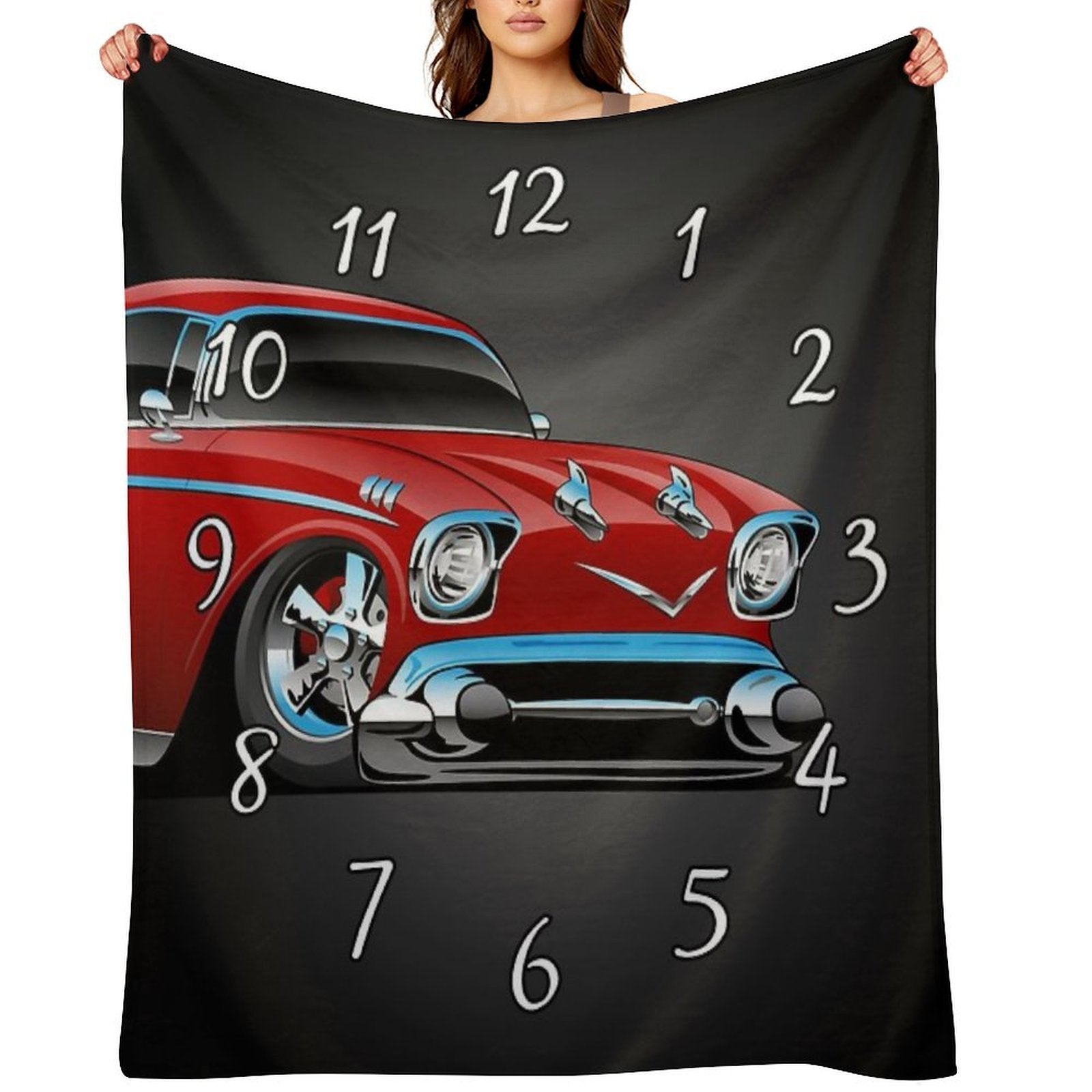 Classic Hot Rod 57 Muscle Car, Low Profile, Big Tires And Rims, Candy Apple Red Cartoon Durable Throw Blanket