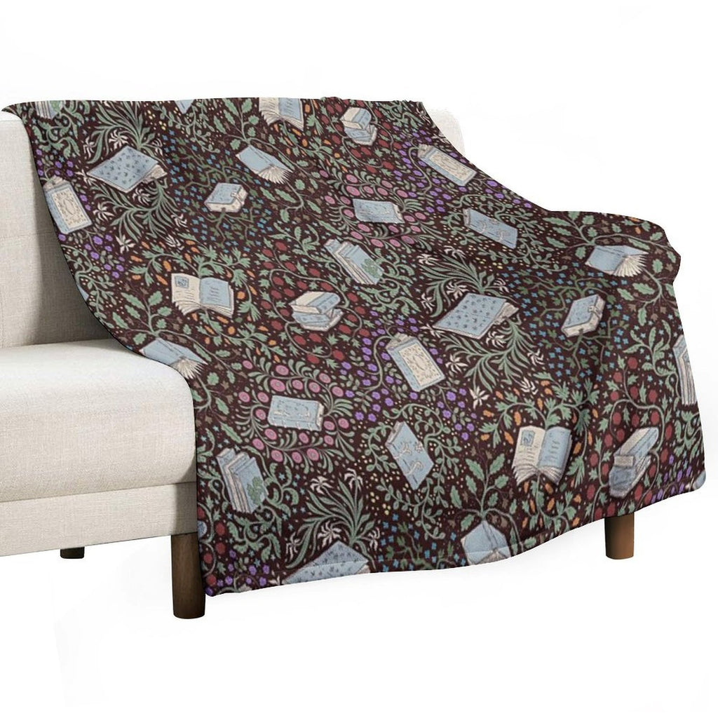 Books in Flower Plush Throw Blanket