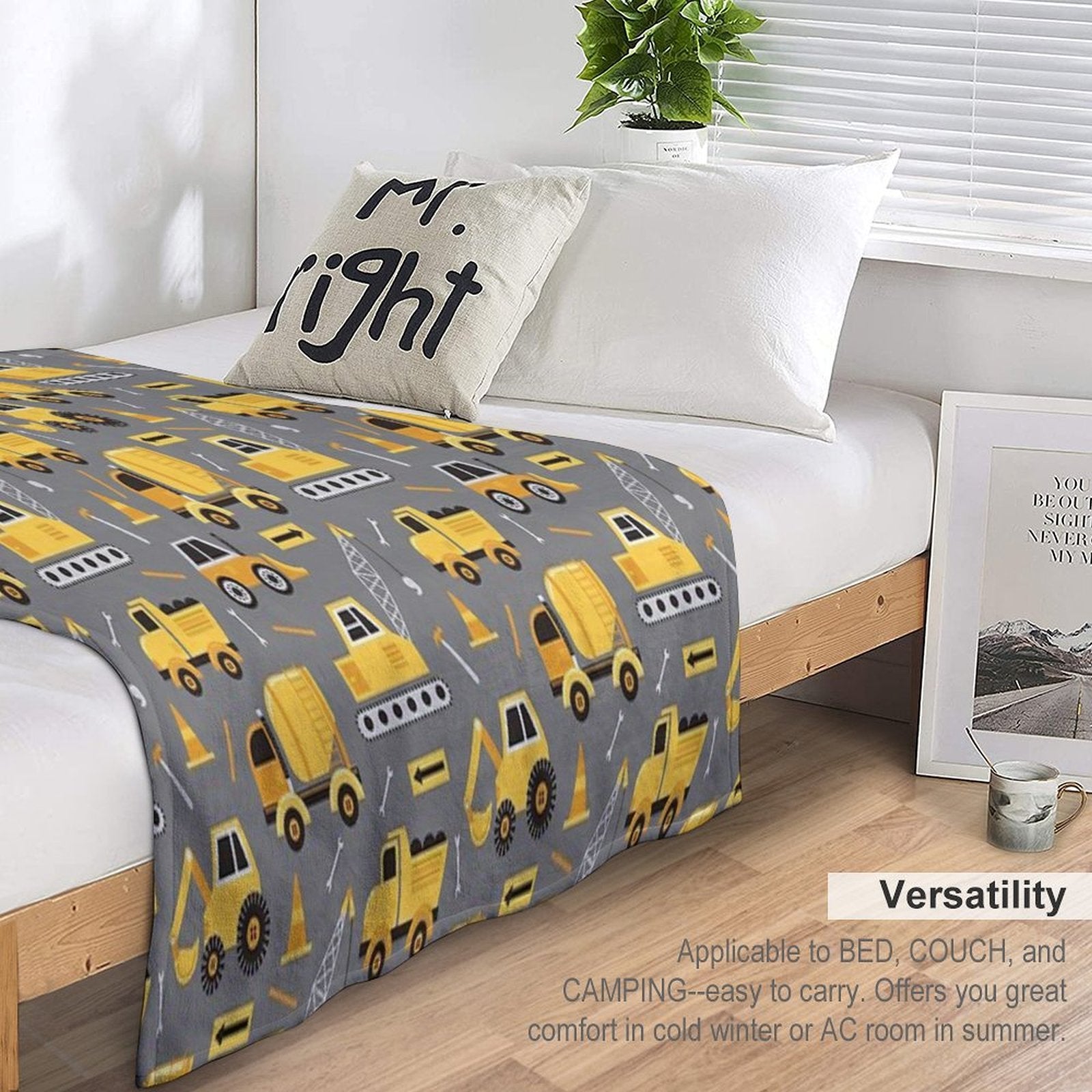 Construction Trucks on Gray Lightweight Throw Blanket